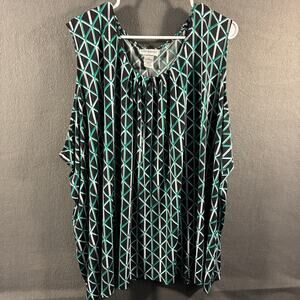 catherines women top 5x green geometric office business relaxed fit plus size